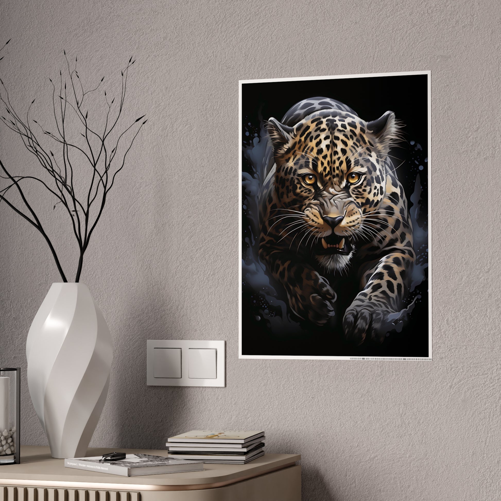 Leopard Wall Art - Fierce Leopard Gloss Poster | Wildlife Home Decor, Animal Lover Gift, Safari-Themed Office Decoration - VYBE Shop