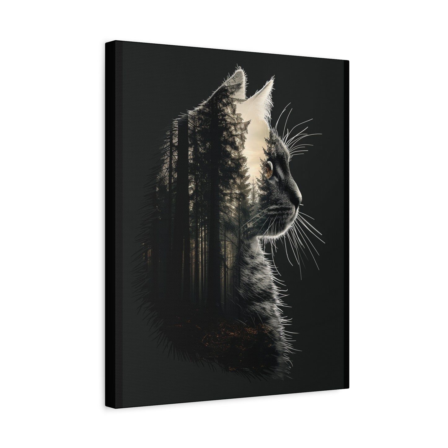 Black Cat Forest Canvas Art, Cat Lover Decor, Unique Wall Artwork, Modern Home Decoration, Gift for Animal Lovers, Nature-Inspired Art - VYBE Shop