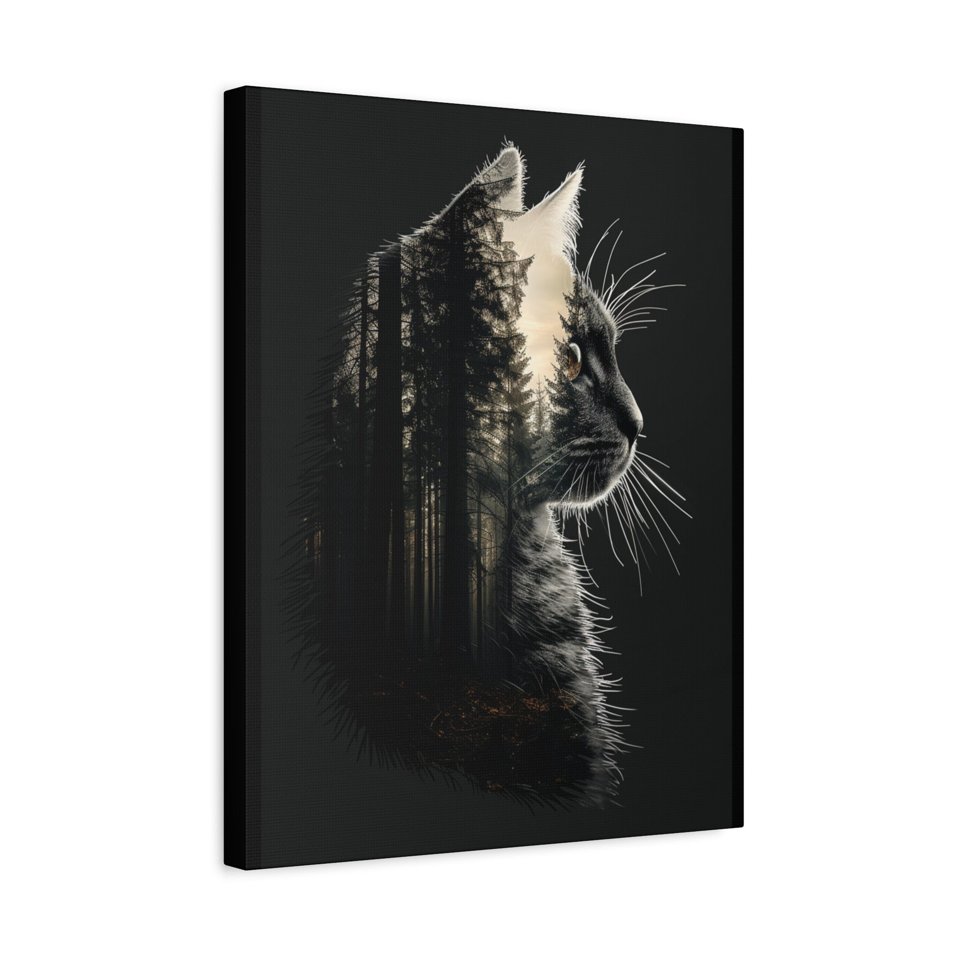 Black Cat Forest Canvas Art, Cat Lover Decor, Unique Wall Artwork, Modern Home Decoration, Gift for Animal Lovers, Nature-Inspired Art - VYBE Shop