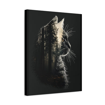 Black Cat Forest Canvas Art, Cat Lover Decor, Unique Wall Artwork, Modern Home Decoration, Gift for Animal Lovers, Nature-Inspired Art - VYBE Shop