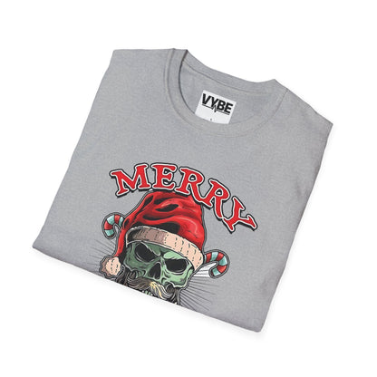 Christmas- Merry F**kin Christmas Skull T-Shirt, Funny Holiday Tee, Unisex Graphic Shirt, Unique Christmas Gift - VYBE Shop