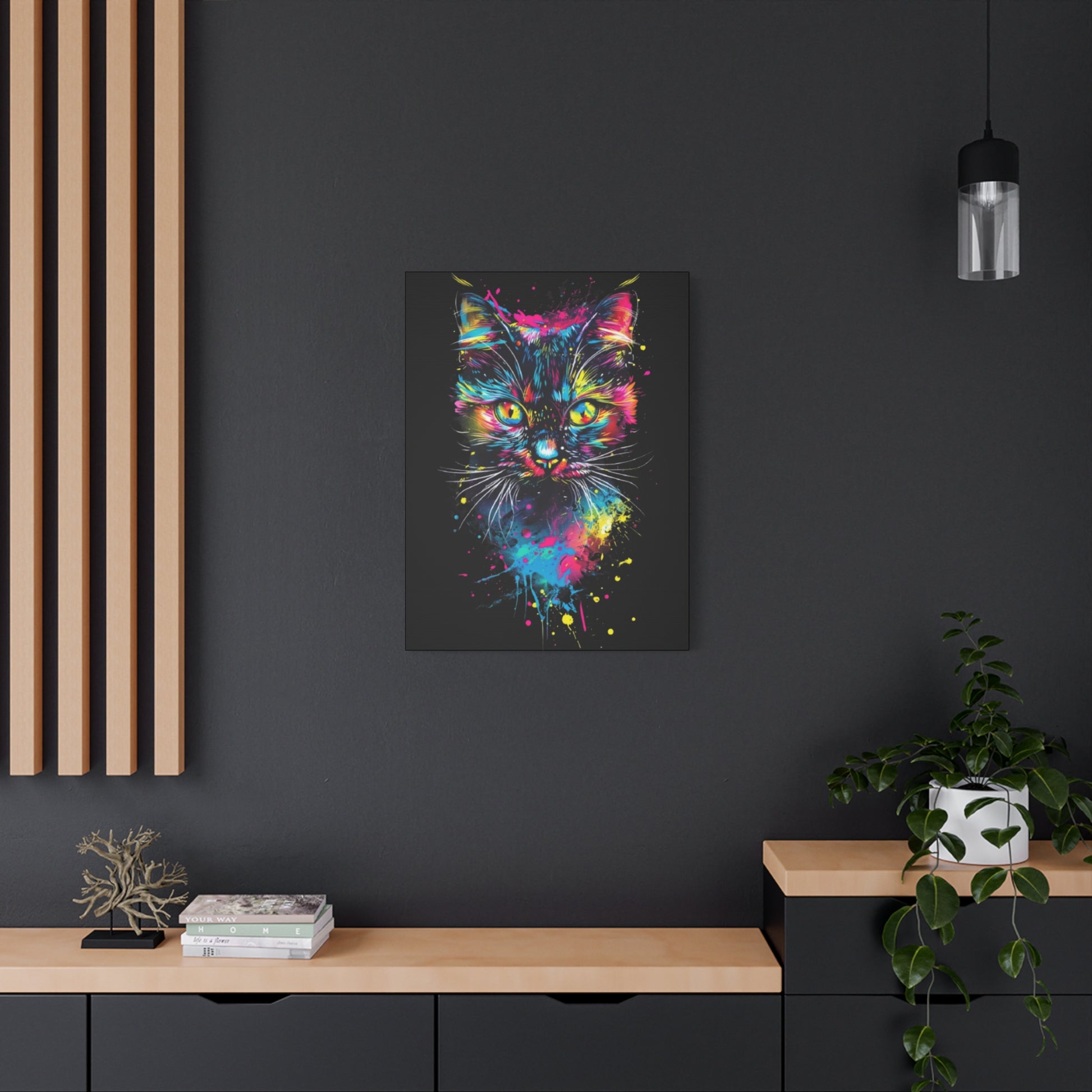 Neon Cat Art Canvas Wall Decor, Colorful Cat Portrait, Animal Wall Art, Cat Lover Gift, Home Decor - VYBE Shop