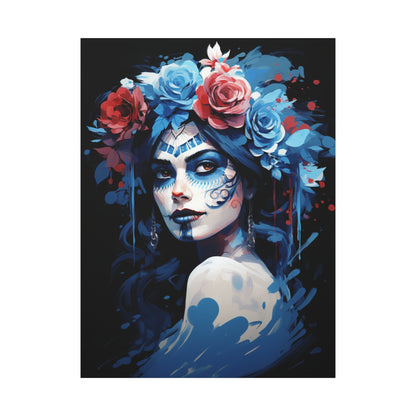 Artistic Stretched Canvas Print of Flower Crown Woman, Colorful Wall Art for Home Decor, Gift for Art Lovers, Bohemian Decor, Day of [...] - VYBE Shop