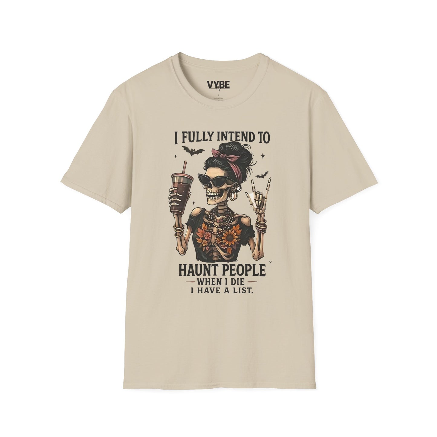 Edgy- Skeleton Haunting List T-Shirt, Funny Halloween Tee, Unisex Graphic Shirt, Gift for Halloween Lovers - VYBE Shop