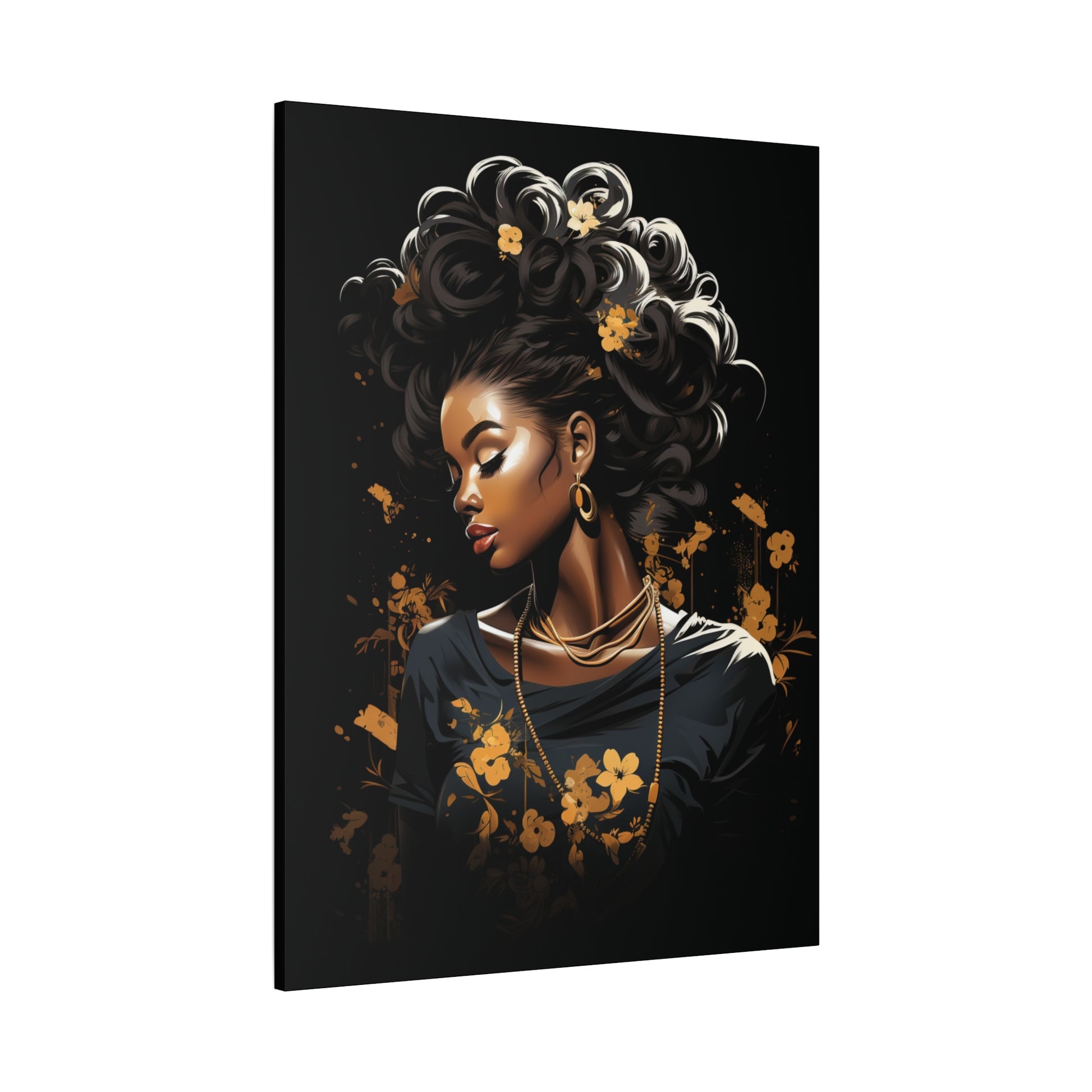 Bold Afro Woman Canvas Art, Black Art Print, Floral Wall Decor, Modern Home Decor, African American Artwork - VYBE Shop