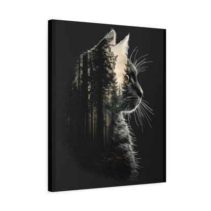 Black Cat Forest Canvas Art, Cat Lover Decor, Unique Wall Artwork, Modern Home Decoration, Gift for Animal Lovers, Nature-Inspired Art - VYBE Shop