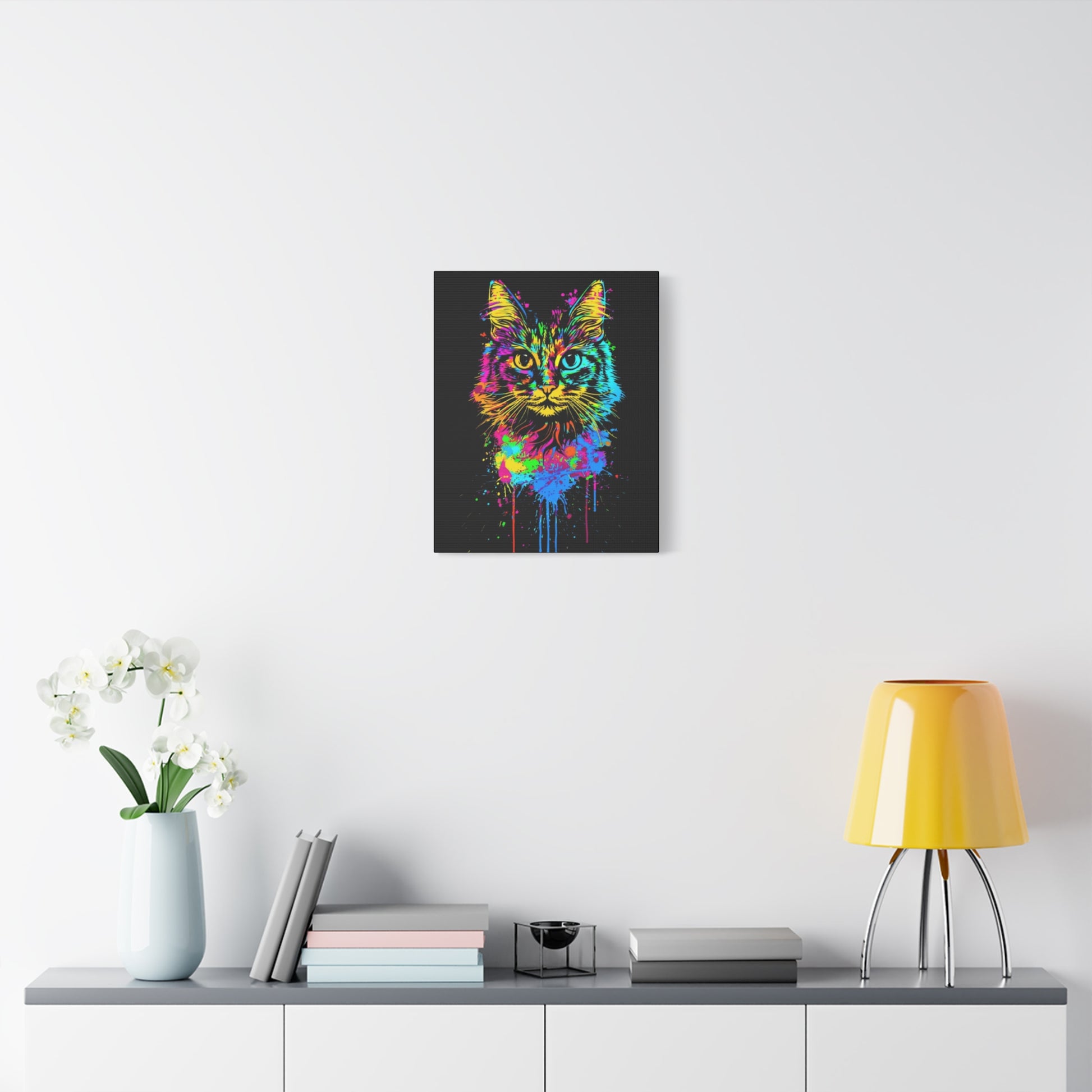 Neon Cat Design Matte Canvas Framed Print - VYBE Shop