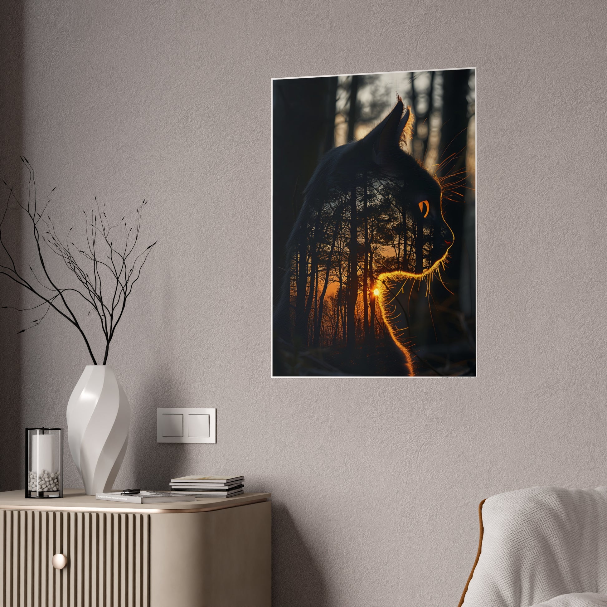 Cat Mystical Poster - Glossy Wall Art for Nature Lovers, Home Office Aesthetic, Perfect Cat Lover Gift and Animal Art Print - VYBE Shop