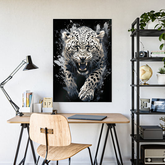 Leopard Wall Art - Fierce Leopard Gloss Poster, Animal Home Decor, Gift for Cat Lovers, Wildlife Room Decoration, Modern Art - VYBE Shop