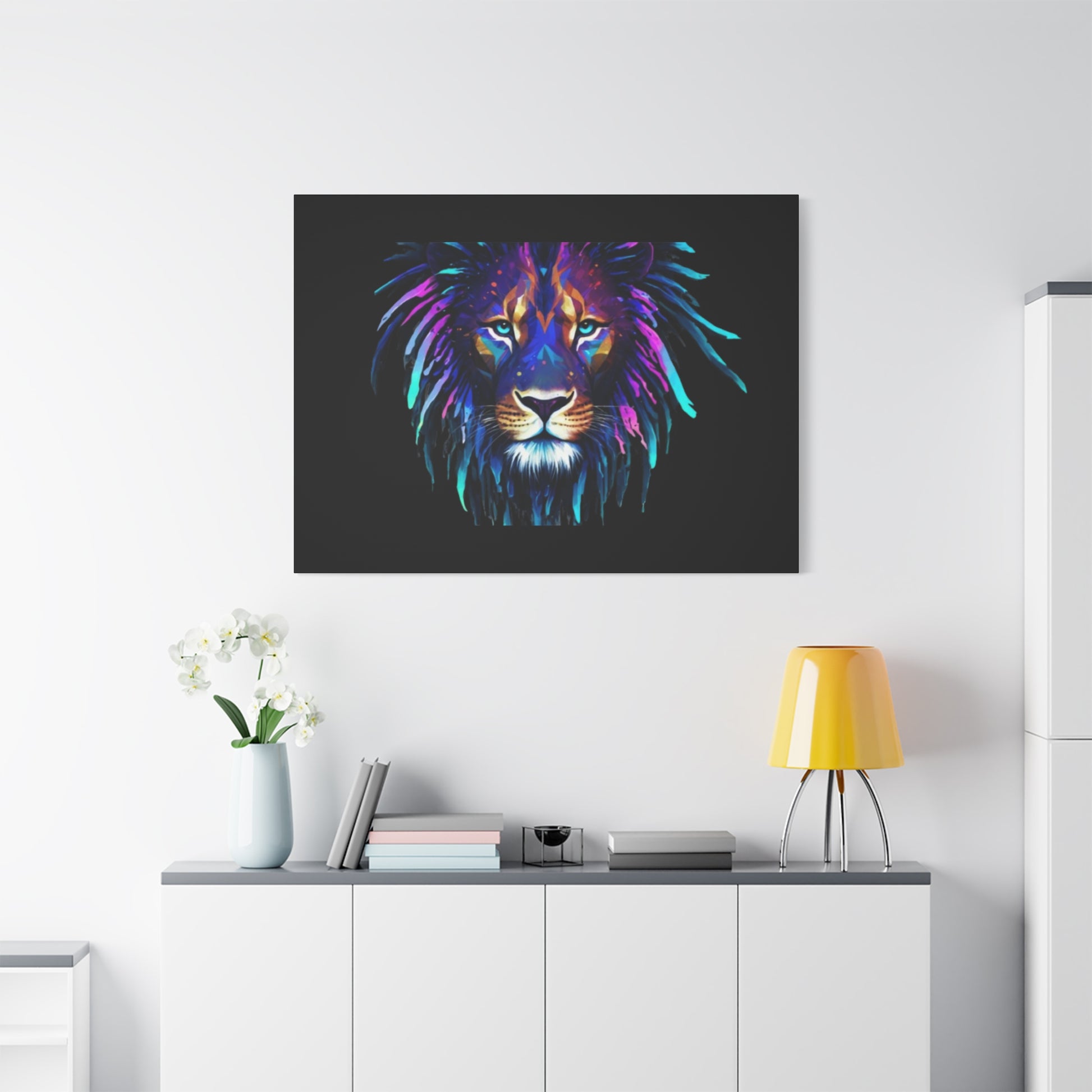 Neon Lion Canvas Wall Art, Colorful Home Decor, Animal Lover Gift, Jungle Theme Room Decoration, Unique Artwork for Living Room, [...] - VYBE Shop