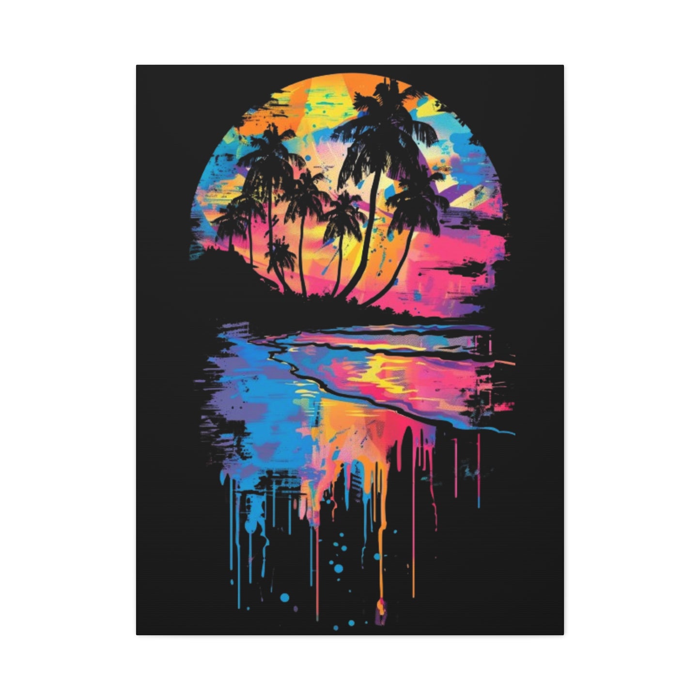 Neon Beach Sunset Canvas Art Print, Tropical Wall Decor, Home Aesthetic, Summer Vibes, Gift for Beach Lovers - VYBE Shop