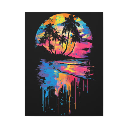 Neon Beach Sunset Canvas Art Print, Tropical Wall Decor, Home Aesthetic, Summer Vibes, Gift for Beach Lovers - VYBE Shop