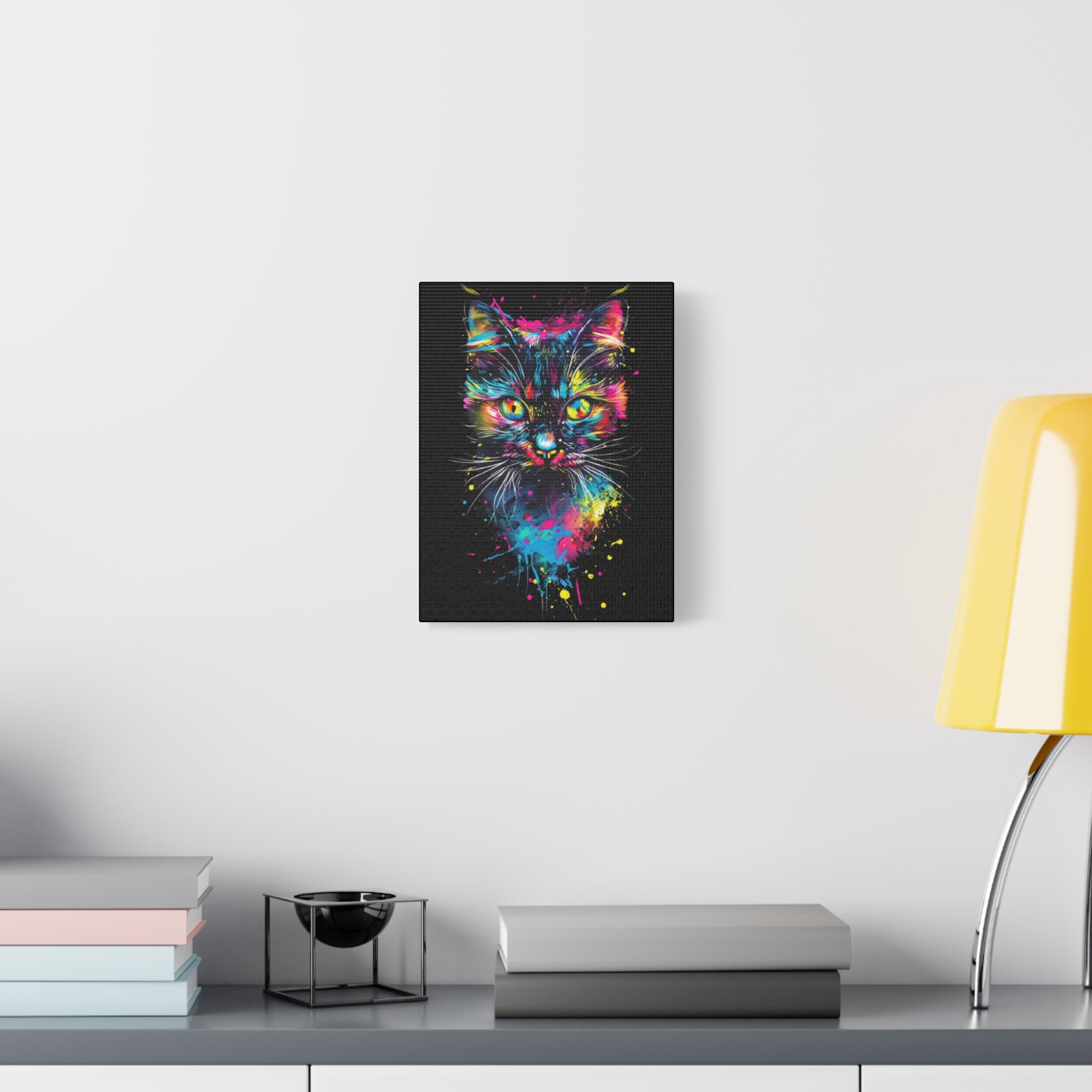 Neon Cat Art Canvas Wall Decor, Colorful Cat Portrait, Animal Wall Art, Cat Lover Gift, Home Decor - VYBE Shop