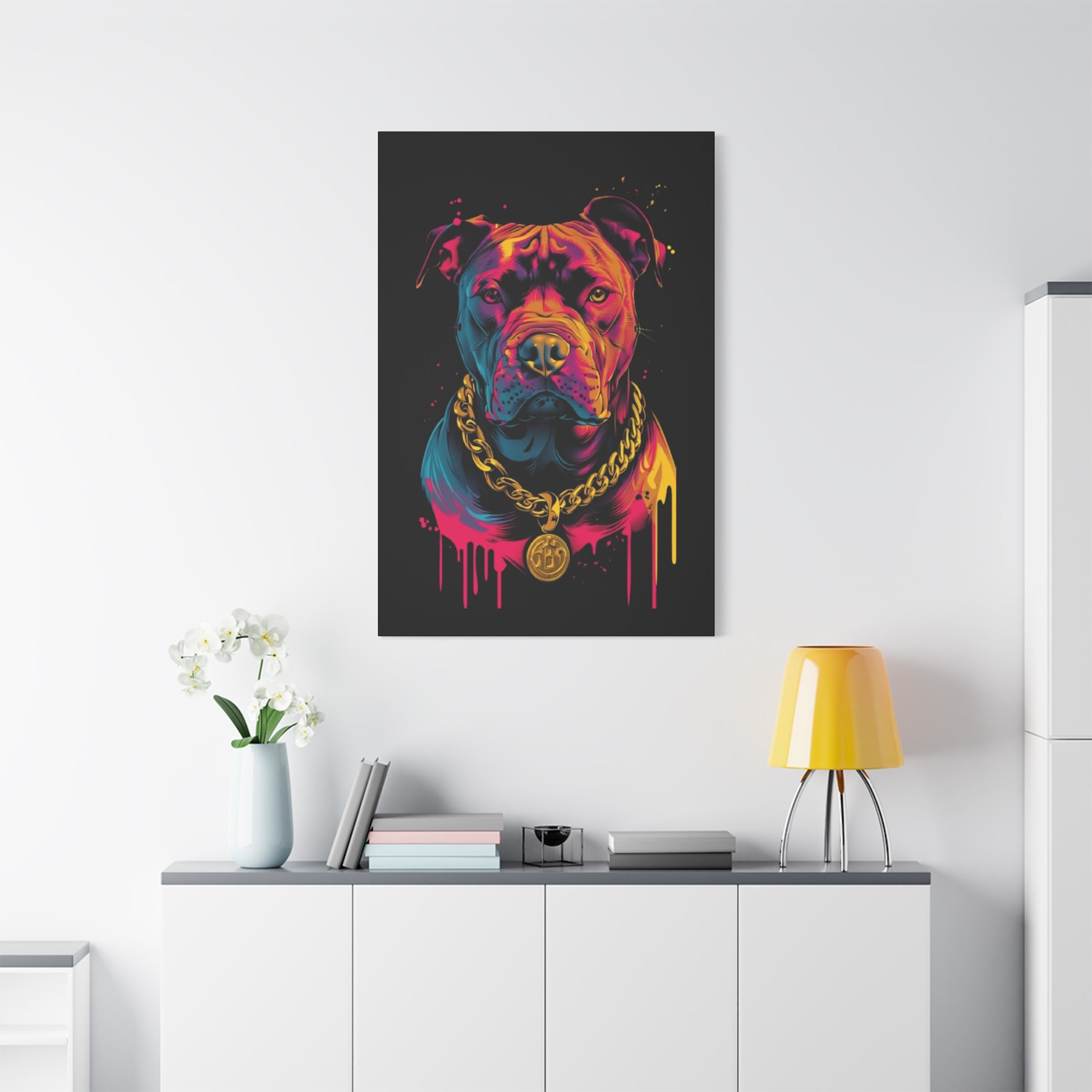 Neon Pitbull Canvas Art, Pet Lover Wall Decor, Modern Home Decor, Unique Gift for Dog Lovers, Vibrant Animal Portrait - VYBE Shop