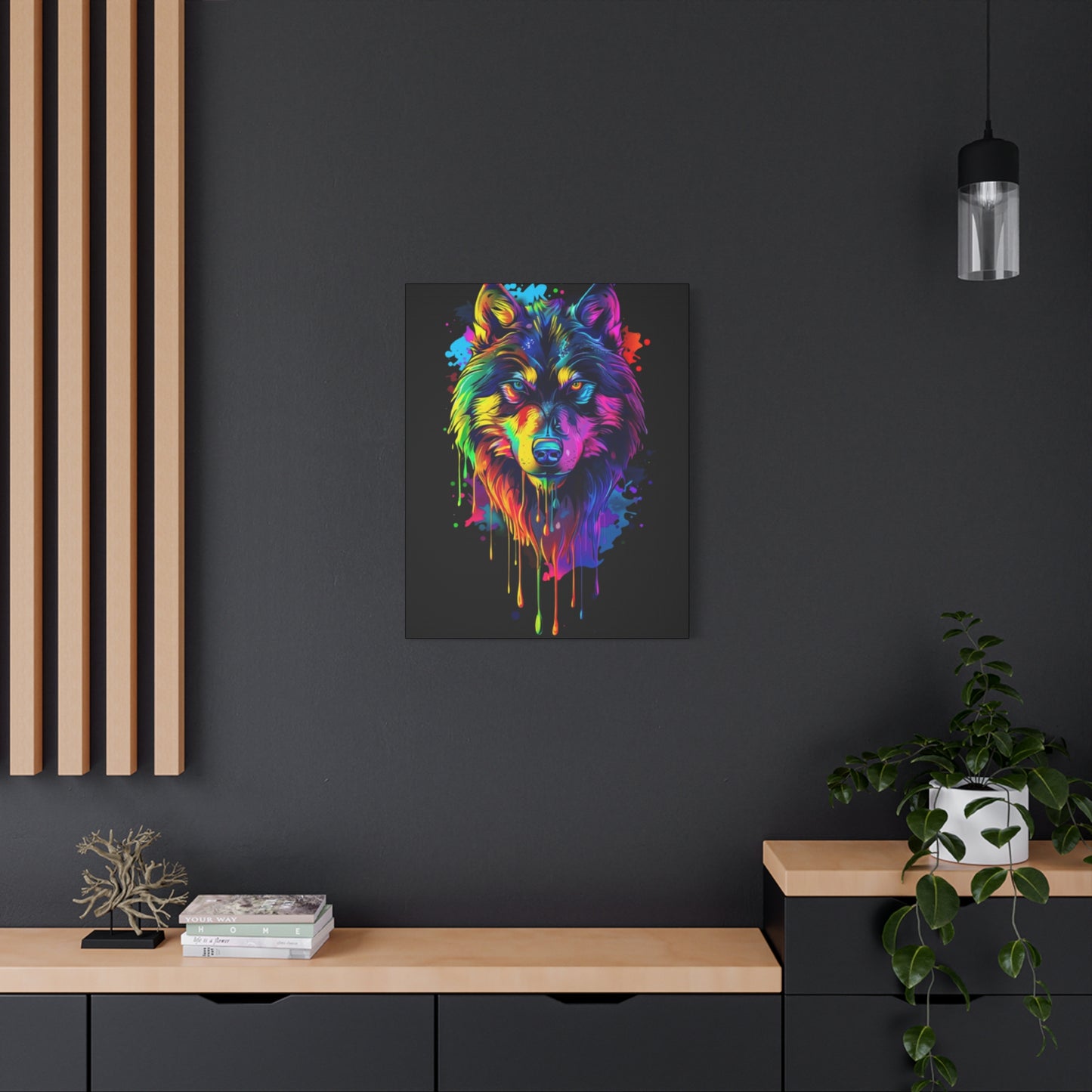 Neon Wolf Canvas Wall Art, Colorful Animal Decor, Home Office Decoration, Unique Gift for Nature Lovers, Modern Art Print, Wildlife [...] - VYBE Shop