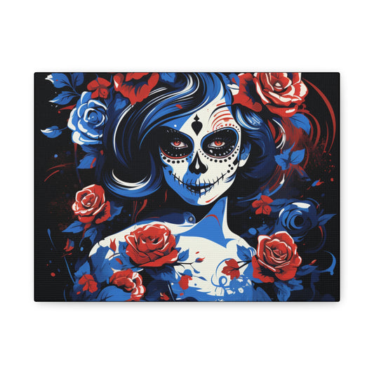 Stretched Canvas Art Print, Colorful Floral Skull Design, Wall Decor for Home, Dia de los Muertos, Gothic Vibe, Unique Gift, Art Lovers - VYBE Shop