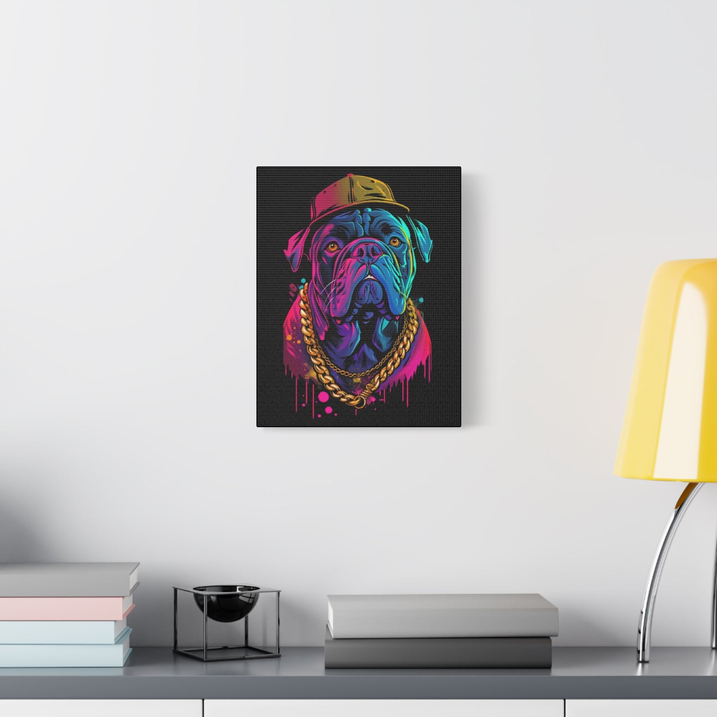 Neon Bulldog Canvas Art, Colorful Dog Wall Decor, Funky Pet Portrait, Dog Lover Gift, Unique Home Decoration - VYBE Shop