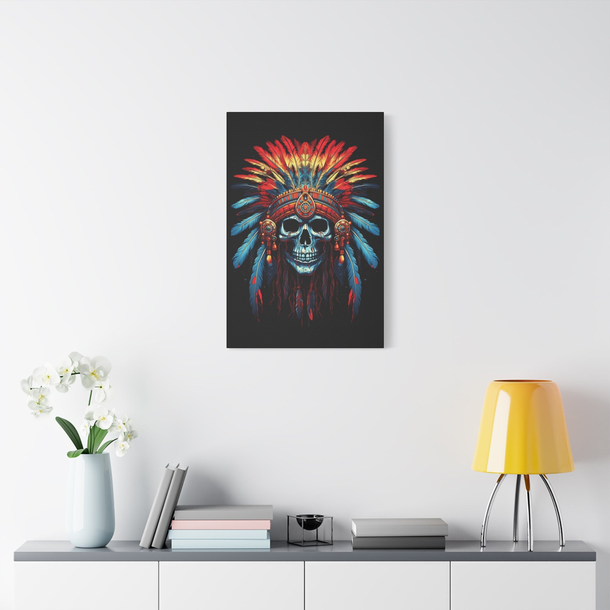 Vibrant Skull Canvas Art, Bohemian Decor, Wall Art, Home Decor, Unique Gift, Tribal Artwork, Colorful Wall Hanging - VYBE Shop