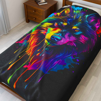 Colorful Wolf Plush Blanket