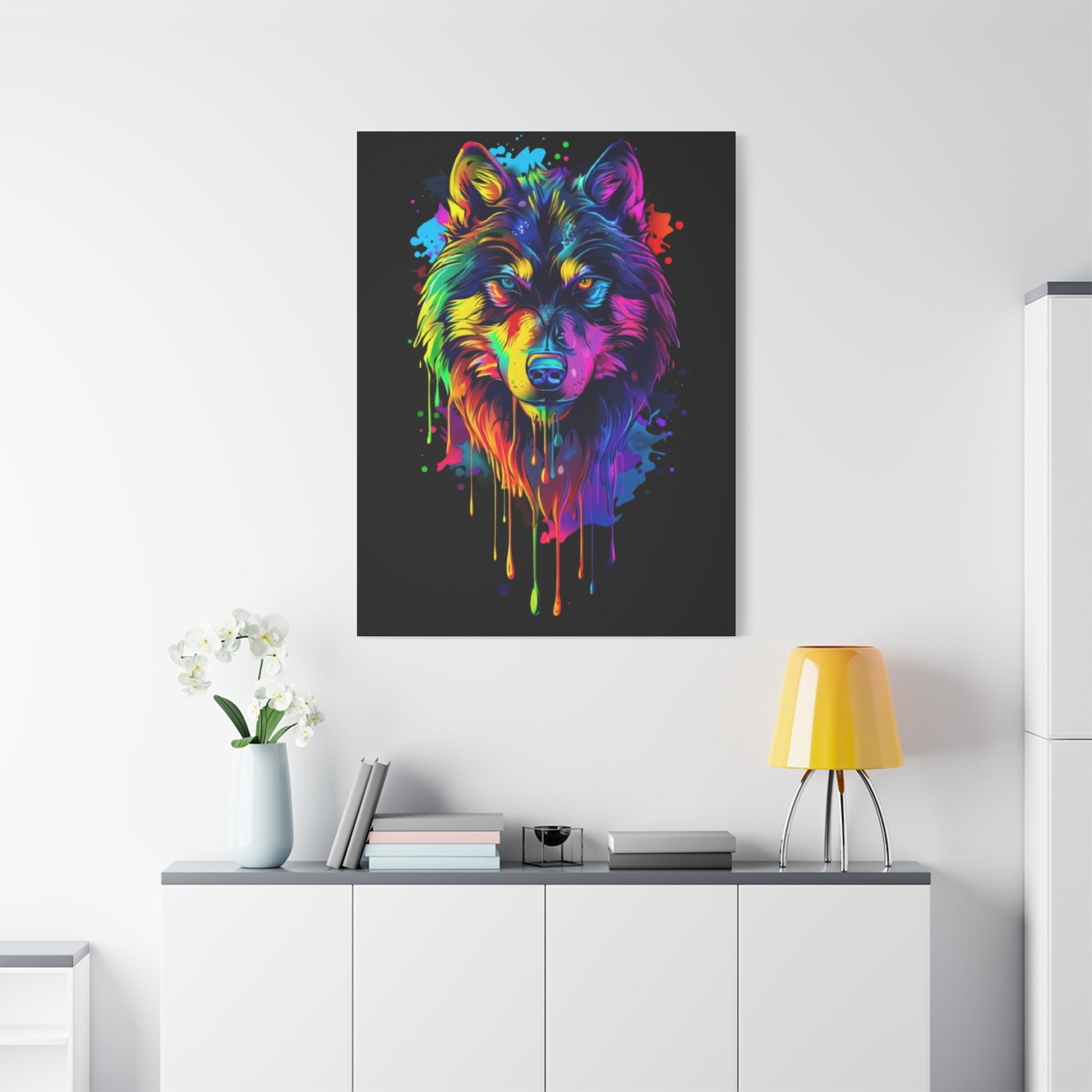 Neon Wolf Canvas Wall Art, Colorful Animal Decor, Home Office Decoration, Unique Gift for Nature Lovers, Modern Art Print, Wildlife [...] - VYBE Shop