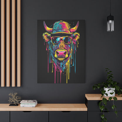 Neon Cow Canvas Wall Art, Funky Cow Print for Home Decor, Cow Lover Gift, Bright Wall Hanging, Unique Art for Living Room - VYBE Shop