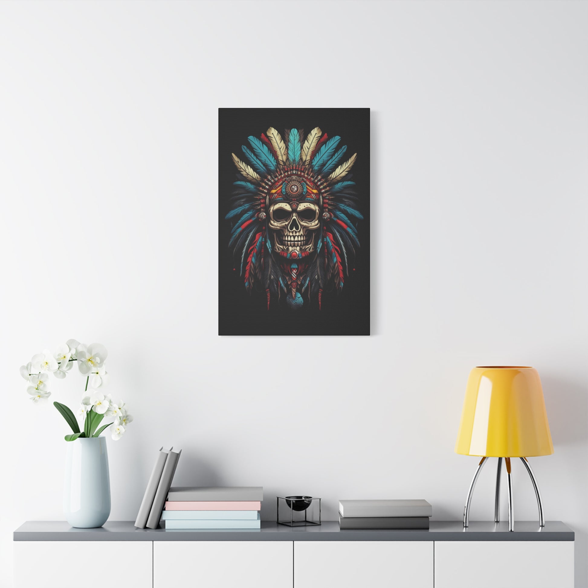 Bohemian Skull Canvas Art Print, Stretched Wall Decor, Unique Skull Artwork, Home Office Decoration, Ideal Gift for Art Lovers - VYBE Shop