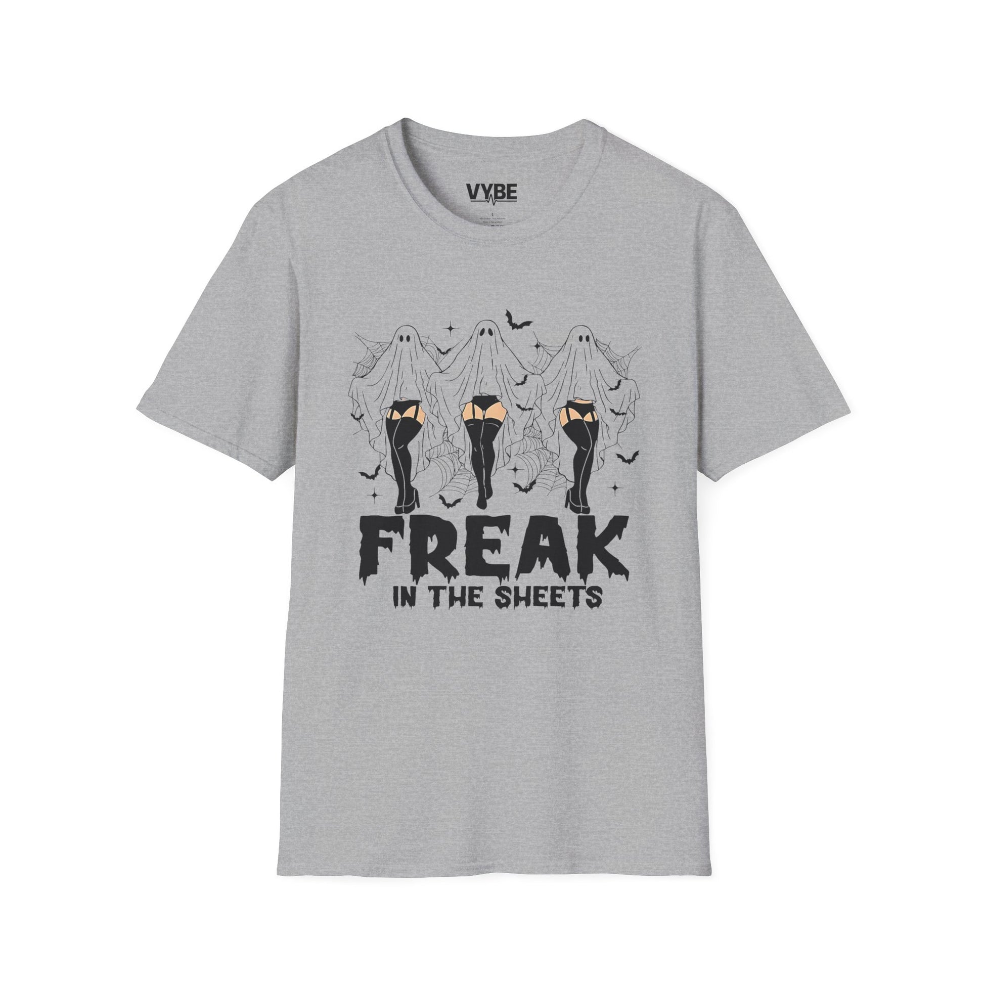 Halloween- Freak in the Sheets T-Shirt, Funny Graphic Tee, Halloween Costume, Gift for Sheet Lovers, Casual Wear, Horror Vibe - VYBE Shop