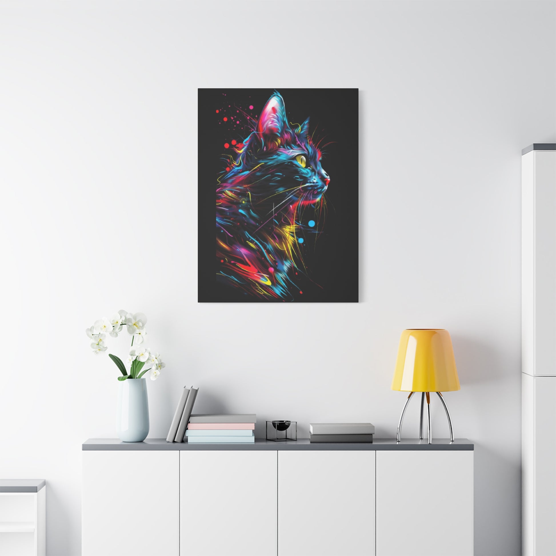 Neon Cat Design Matte Canvas Framed Print - VYBE Shop