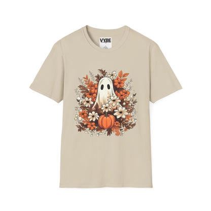 Fall- Ghost Unisex T-Shirt, Fall Apparel, Halloween Tee, Cute Pumpkin Shirt, Cozy Fall Fashion, Gift Idea for Halloween Lovers - VYBE Shop
