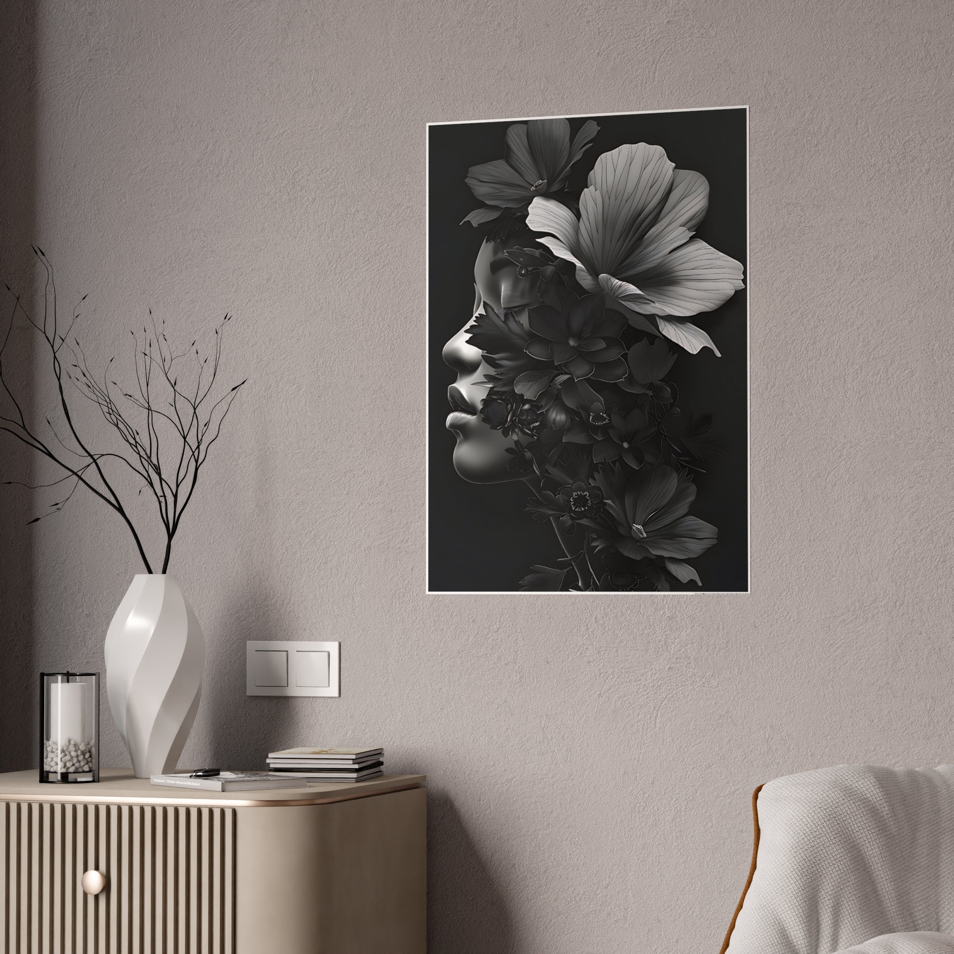 AfroArt Elegant Floral Wall Art Print, Black and White Gloss Poster - VYBE Shop