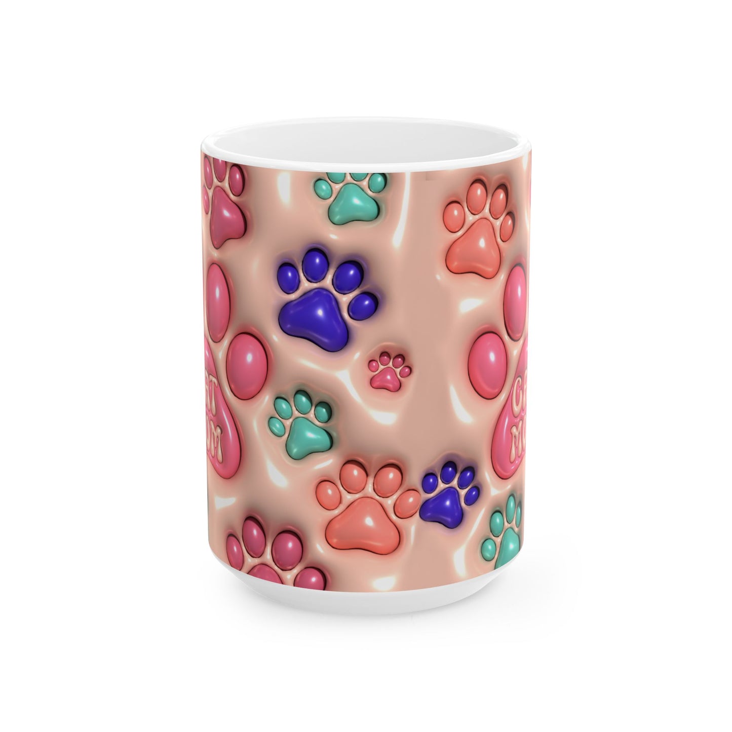 Colorful Paw Print Ceramic Mug - Inflated Design 110z and 15Oz - VYBE