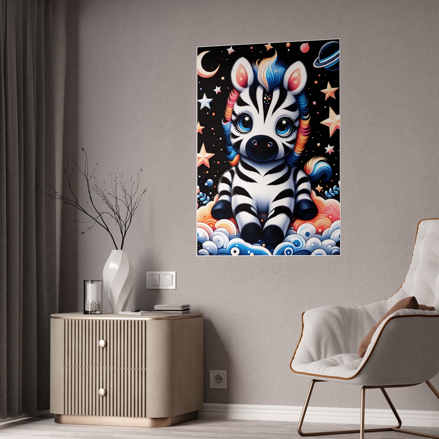 Cute Zebra Poster - Whimsical Gloss Wall Art - VYBE Shop