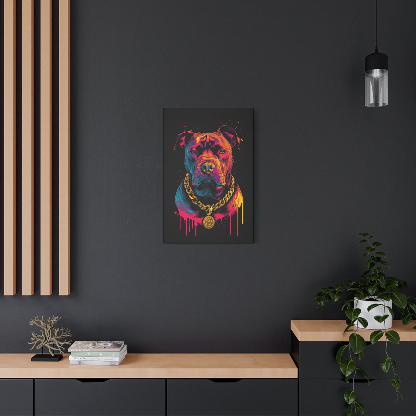 Neon Pitbull Canvas Art, Pet Lover Wall Decor, Modern Home Decor, Unique Gift for Dog Lovers, Vibrant Animal Portrait - VYBE Shop