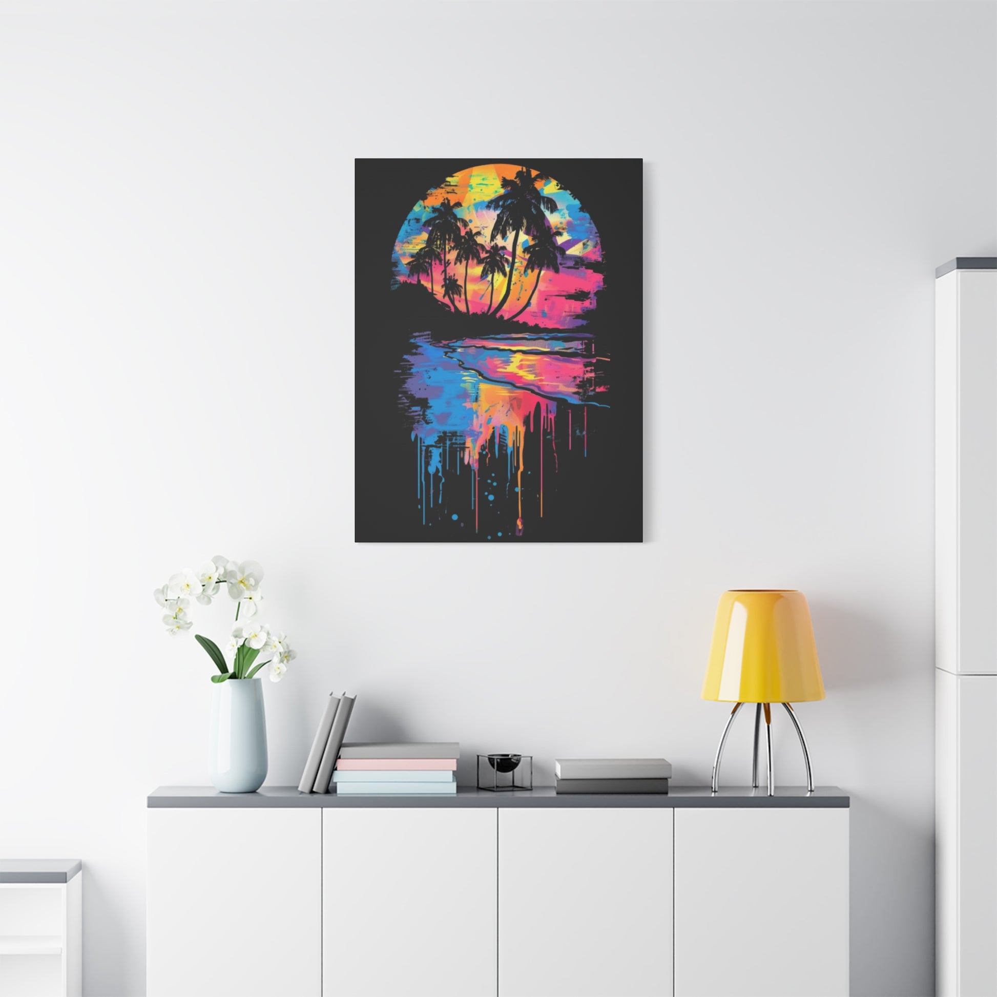 Neon Beach Sunset Canvas Art Print, Tropical Wall Decor, Home Aesthetic, Summer Vibes, Gift for Beach Lovers - VYBE Shop