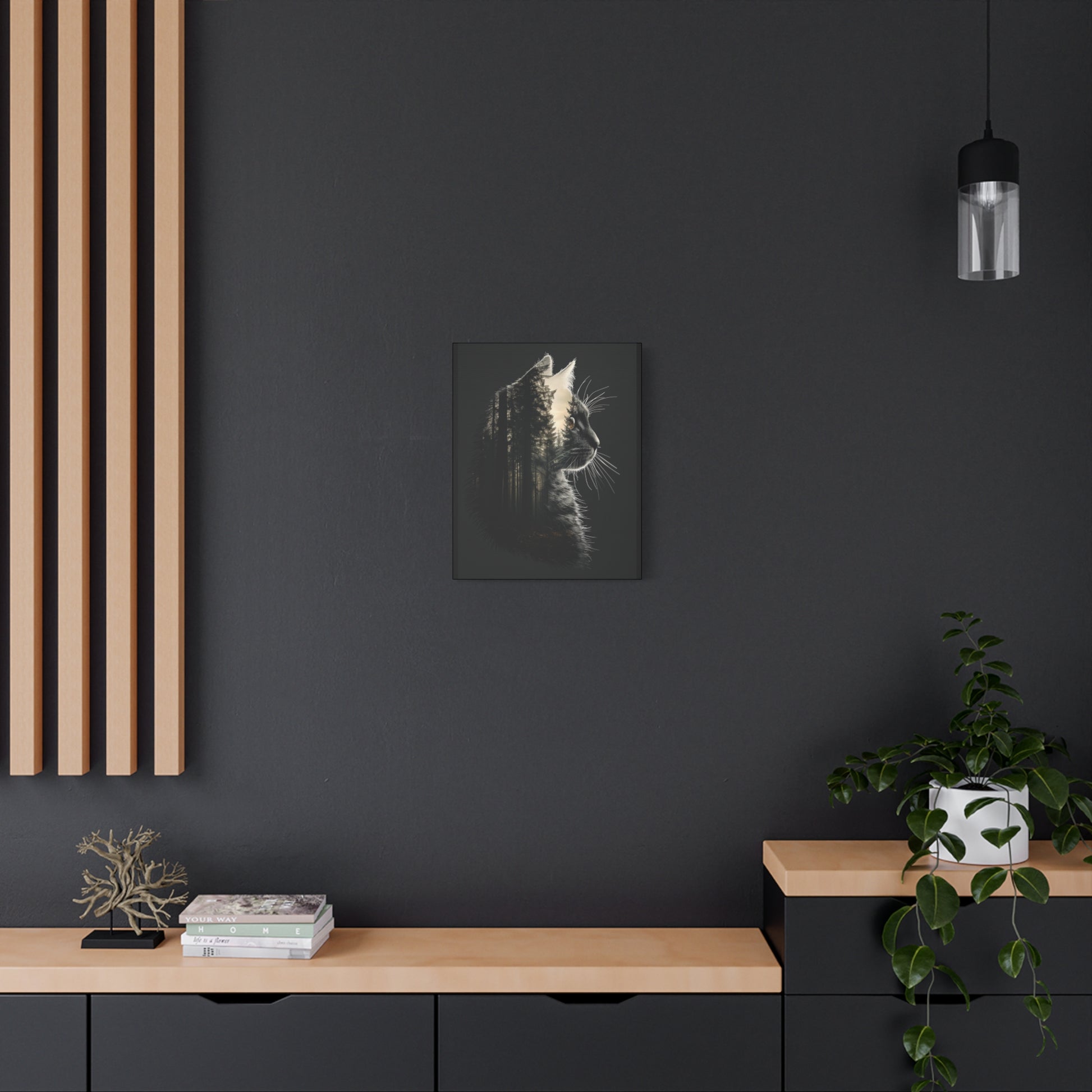 Black Cat Forest Canvas Art, Cat Lover Decor, Unique Wall Artwork, Modern Home Decoration, Gift for Animal Lovers, Nature-Inspired Art - VYBE Shop