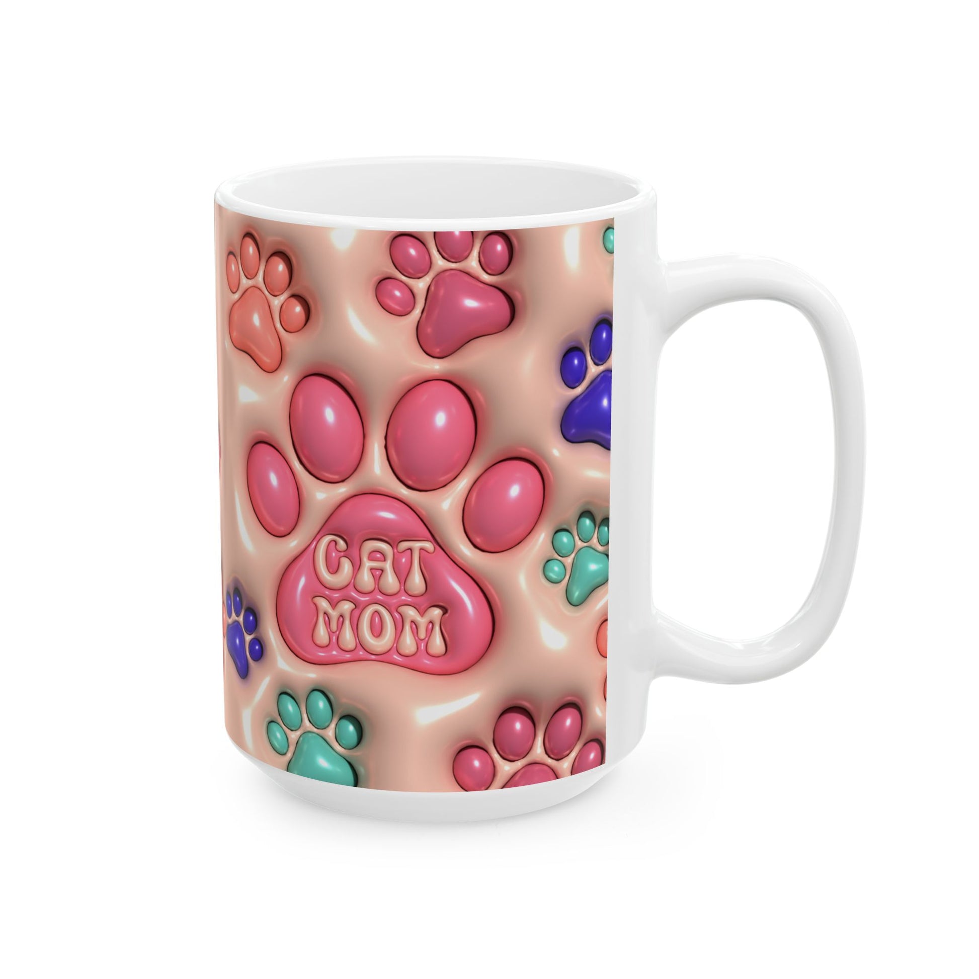Colorful Paw Print Ceramic Mug - Inflated Design 110z and 15Oz - VYBE