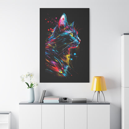 Neon Cat Design Matte Canvas Framed Print - VYBE Shop