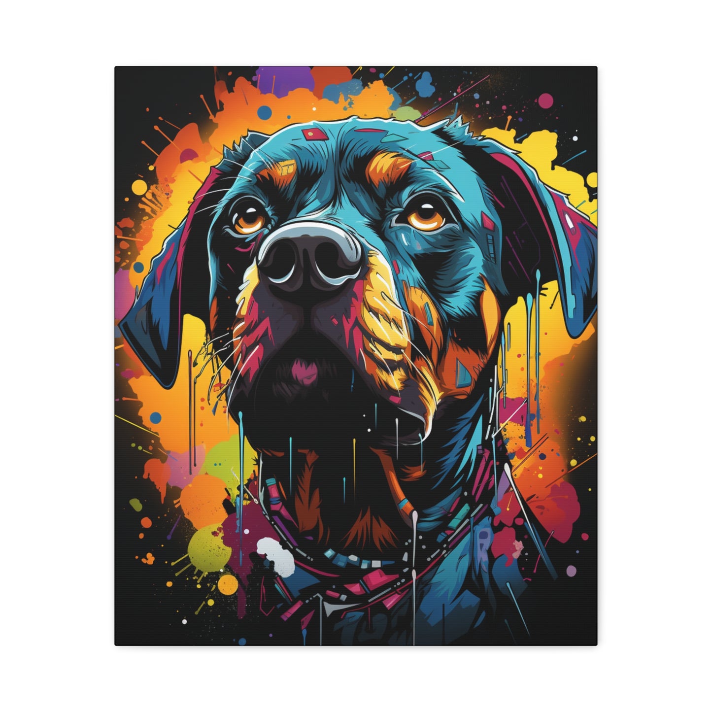 Neon Dog Art Canvas Print, Pet Memorial Decoration, Colorful Wall Art, Rottweiler Decor, Animal Lover Gift, Statement Artwork - VYBE Shop