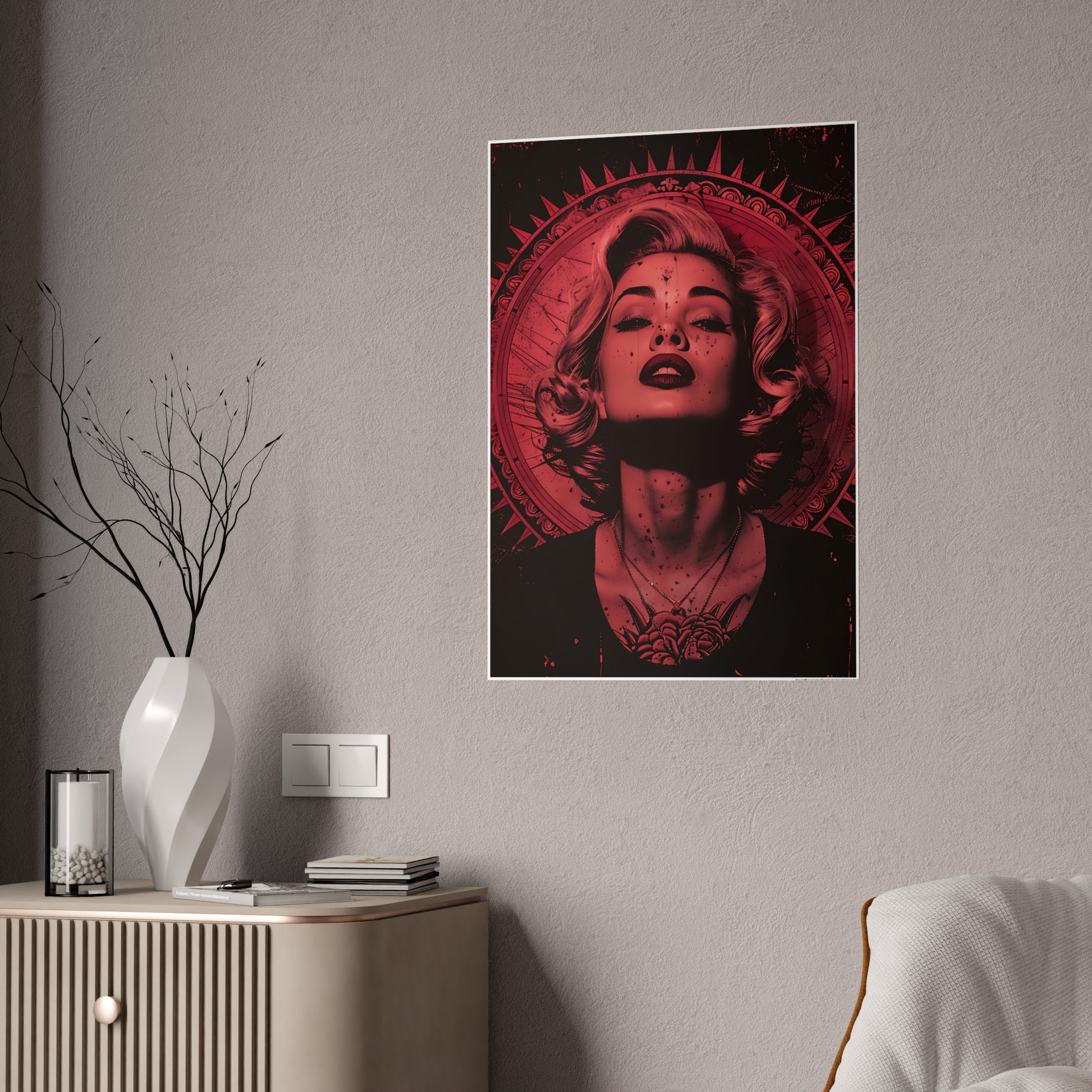 Woman In Red Art Print - Elegant Poster for Stylish Decor - VYBE Shop
