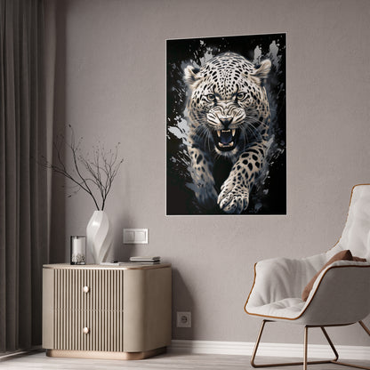 Leopard Wall Art - Fierce Leopard Gloss Poster, Animal Home Decor, Gift for Cat Lovers, Wildlife Room Decoration, Modern Art - VYBE Shop