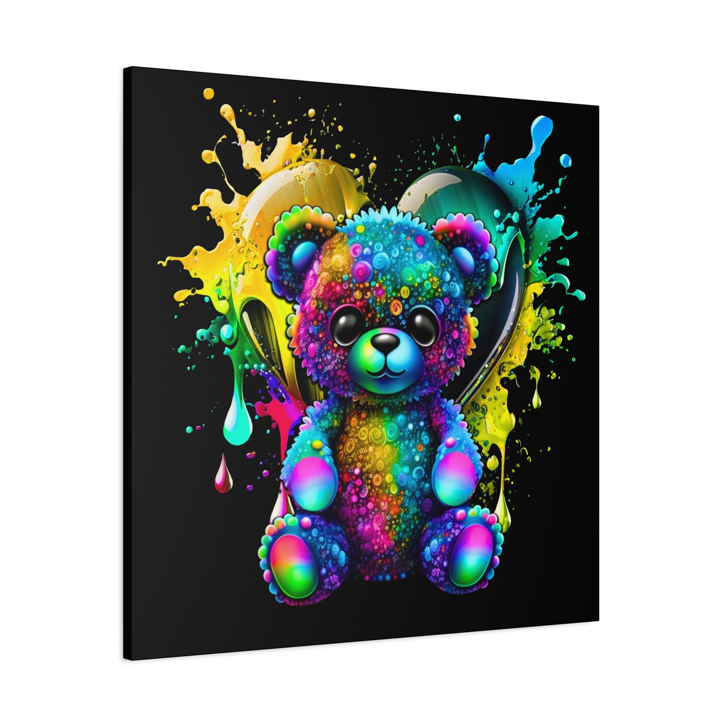 Neon Bear Art Canvas, Vibrant Bear Wall Decor, Child's Room Decor, Gift for Kids, Rainbow Teddy Canvas Print - VYBE Shop