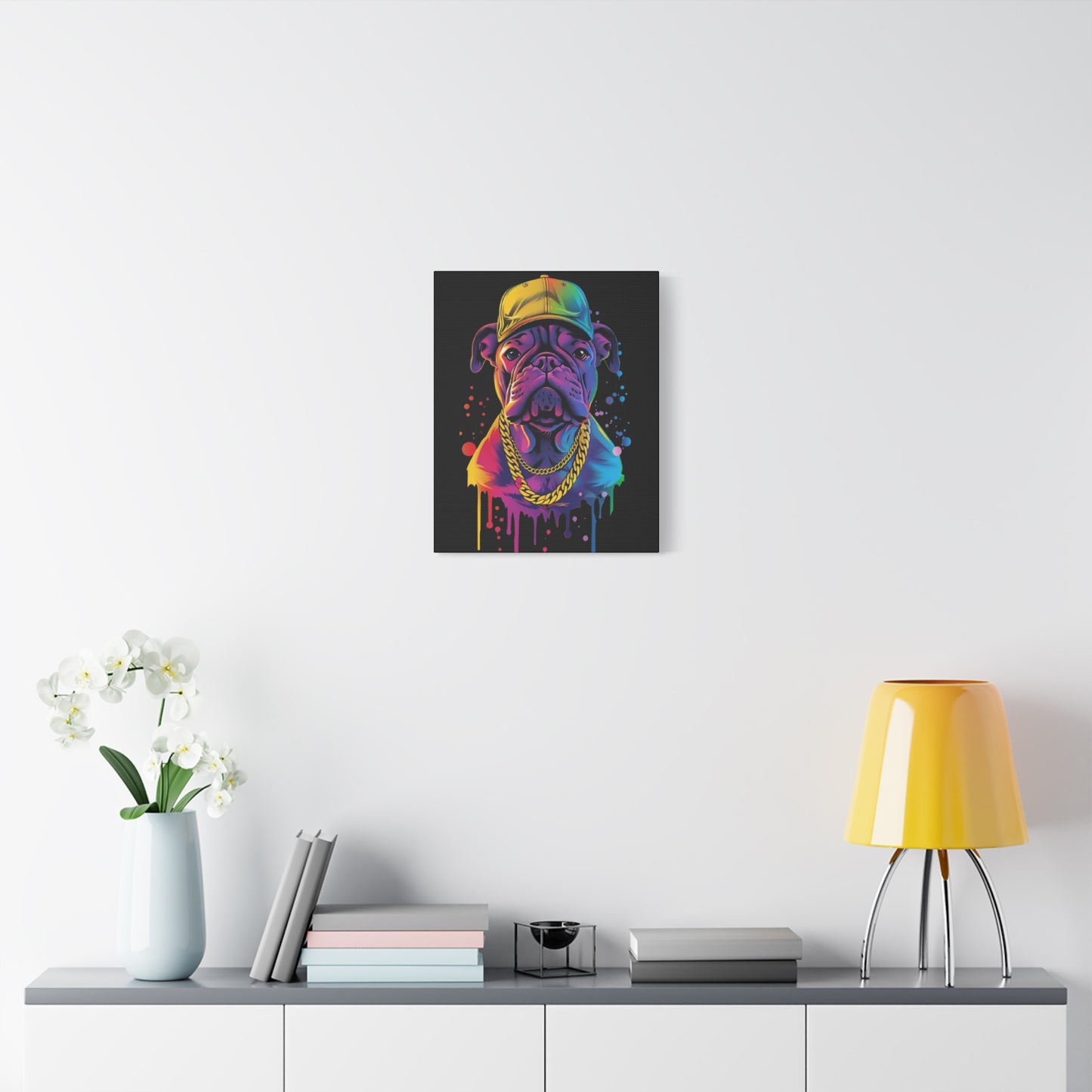 Neon Dog Portrait Canvas Art, Stretched Wall Decor, Pet Lover Gift, Funky Home Decor, Dog Themed Artwork, Unique Dog Gift - VYBE Shop