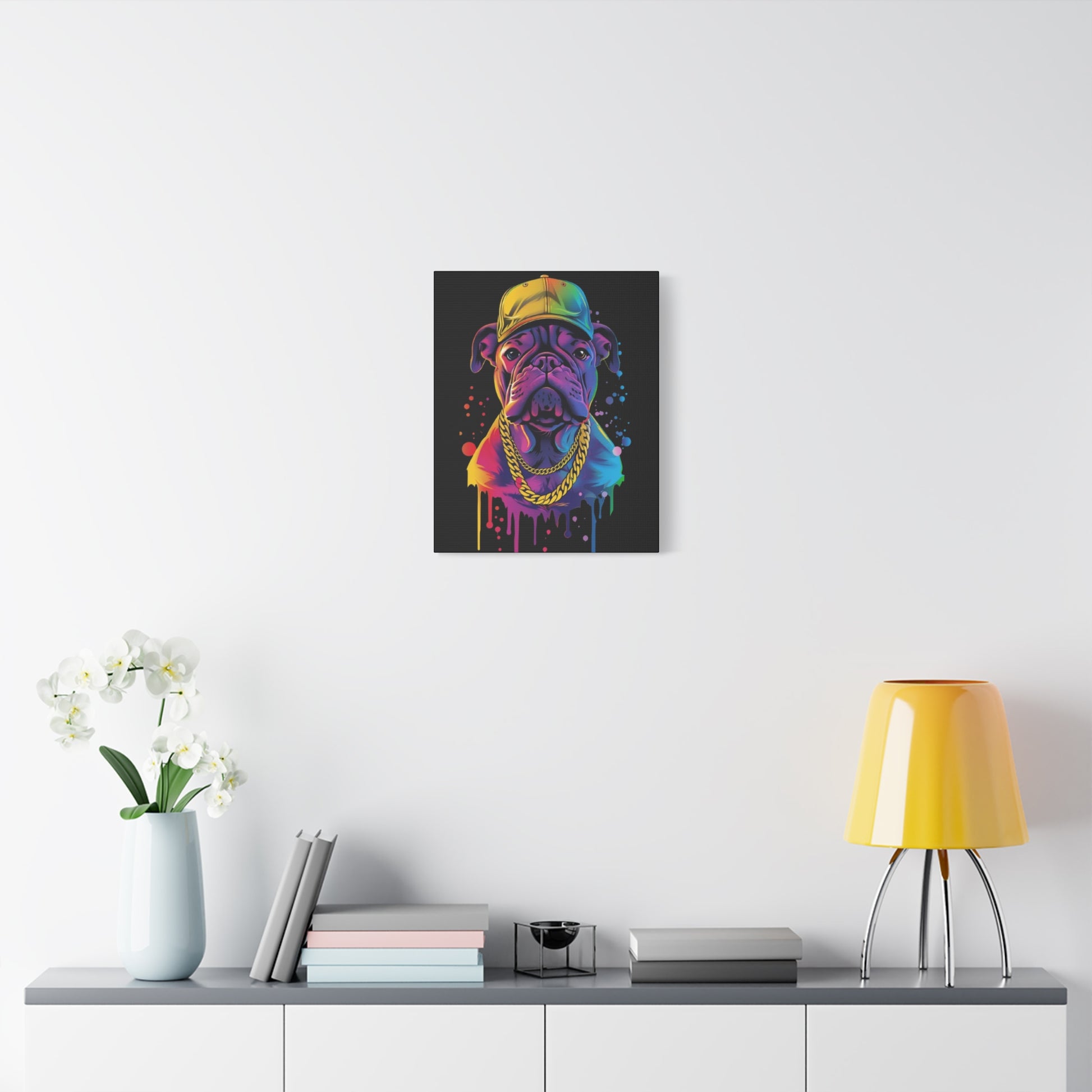 Neon Dog Portrait Canvas Art, Stretched Wall Decor, Pet Lover Gift, Funky Home Decor, Dog Themed Artwork, Unique Dog Gift - VYBE Shop