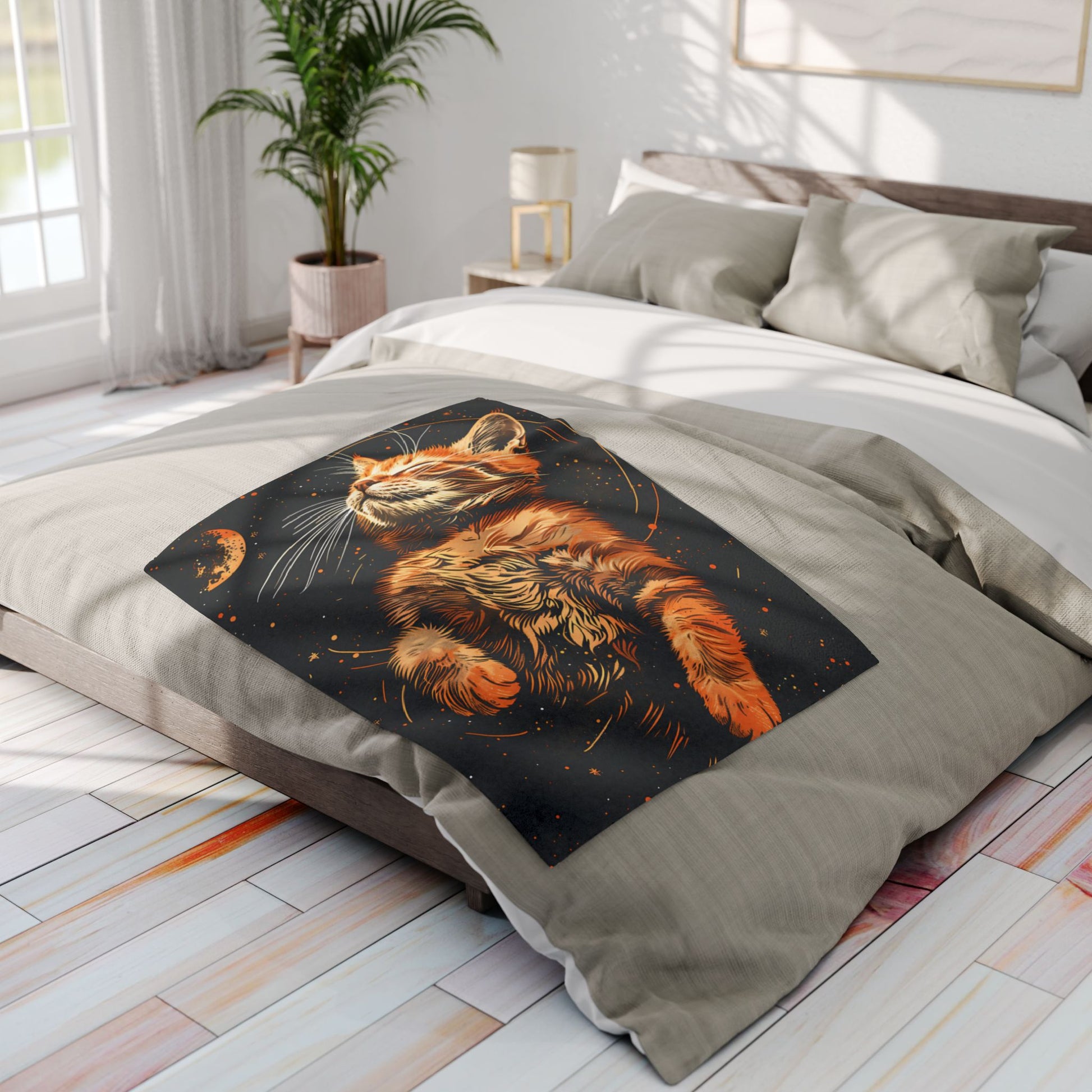 Cosmic Cat Fleece Blanket – Cozy Space-Themed Throw, Pet Lover Gift, Home Decor, Cat Lover Blanket, Warm Gift for All Occasions - VYBE