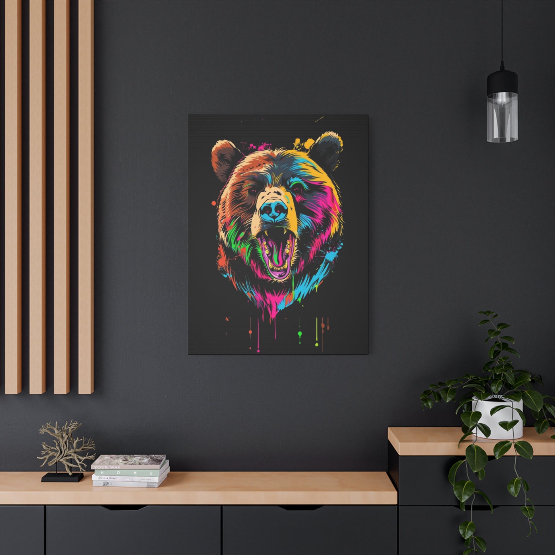 Neon Bear Canvas Art, Colorful Animal Wall Decor, Wildlife Gift, Modern Home Accent, Unique Artwork for Nature Lovers - VYBE Shop