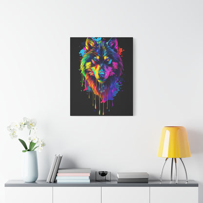 Neon Wolf Canvas Wall Art, Colorful Animal Decor, Home Office Decoration, Unique Gift for Nature Lovers, Modern Art Print, Wildlife [...] - VYBE Shop
