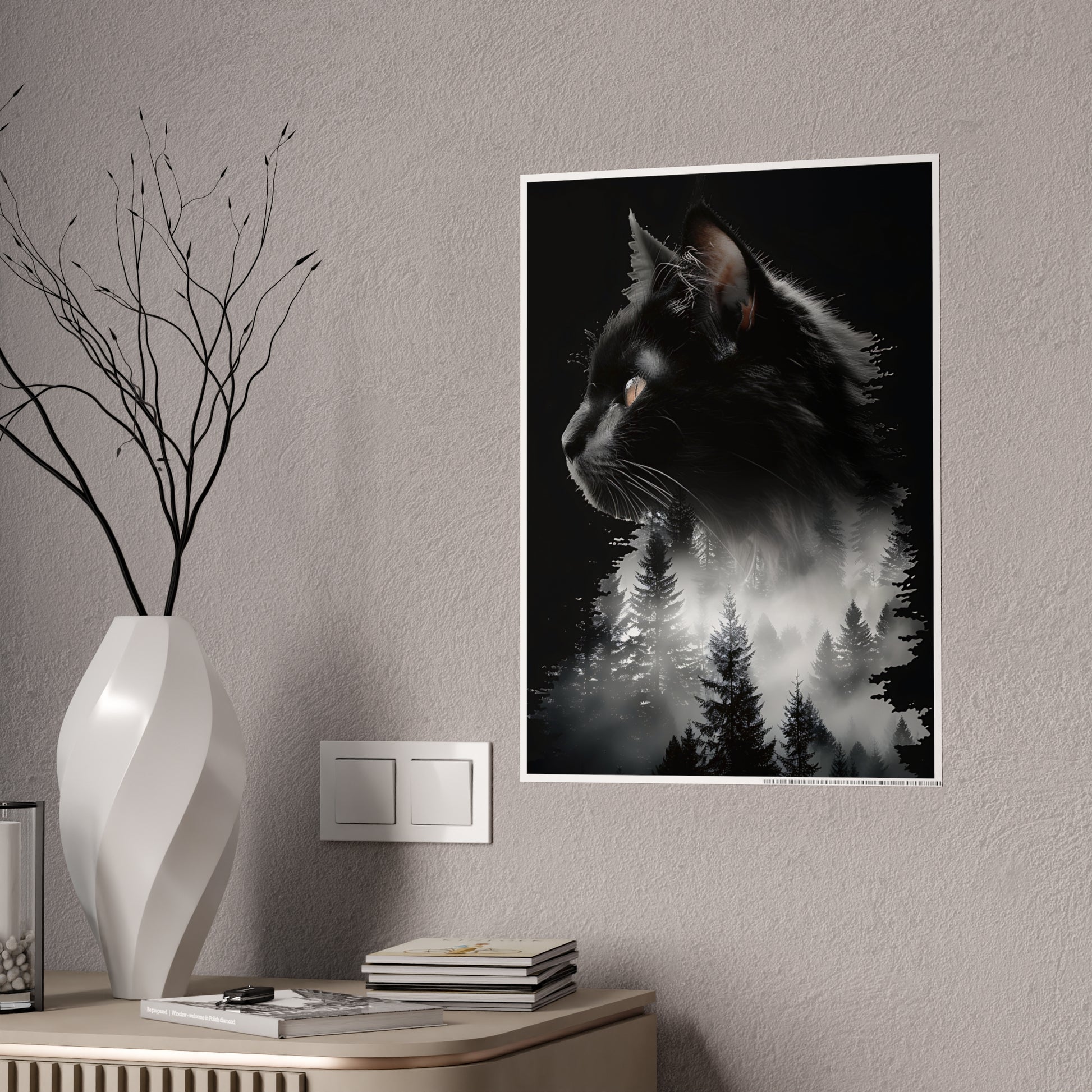 Cat Black Cat Forest Gloss Poster - Black Cat Wall Art for Cat Lovers, Nature Decor, Animal Print for Home, Ideal Gift for Pet Owners - VYBE Shop