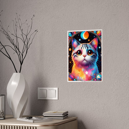 Cosmic Kitty Poster - Whimsical Cosmic Cat Gloss Wall Art - VYBE Shop