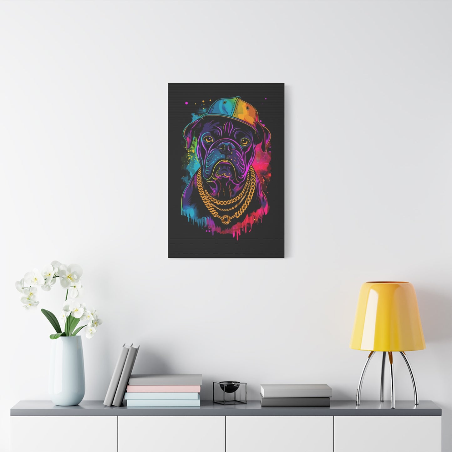 Neon Dog In Chain Matte Canvas, Stretched, 1.25" - VYBE Shop