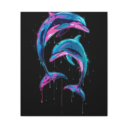 Neon Dolphin Design, Framed Canvas - VYBE Shop